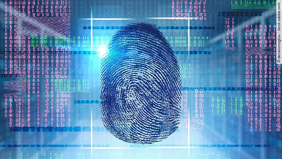 Fingerabdruck umgeben von Datennetzen