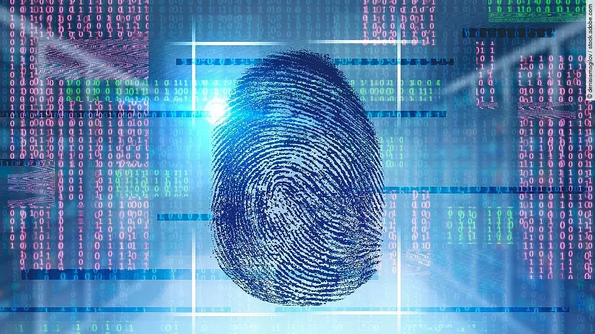 Fingerabdruck umgeben von Datennetzen