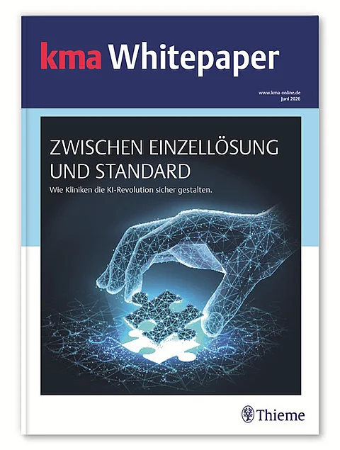 kma Whitepaper „Zwischen Einzellösung und Standard: Wie Kliniken die KI-Revolution sicher gestalten.“ 