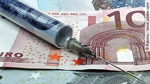 Spritze liegt auf Geldscheinen 