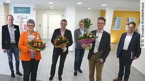 Ärztliches Direktorium St. Vincenz Krankenhaus Martin Bauer Marion Schwerthelm v.l. Ralf Diermann, Marion Schwerthelm, Lutz Mahlke, Jürgen Thau, Martin Baur, Hubert Scheuerlein