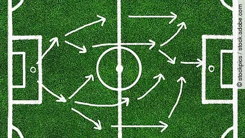 Grafisches Fussballfeld mit taktischen Pfeilen