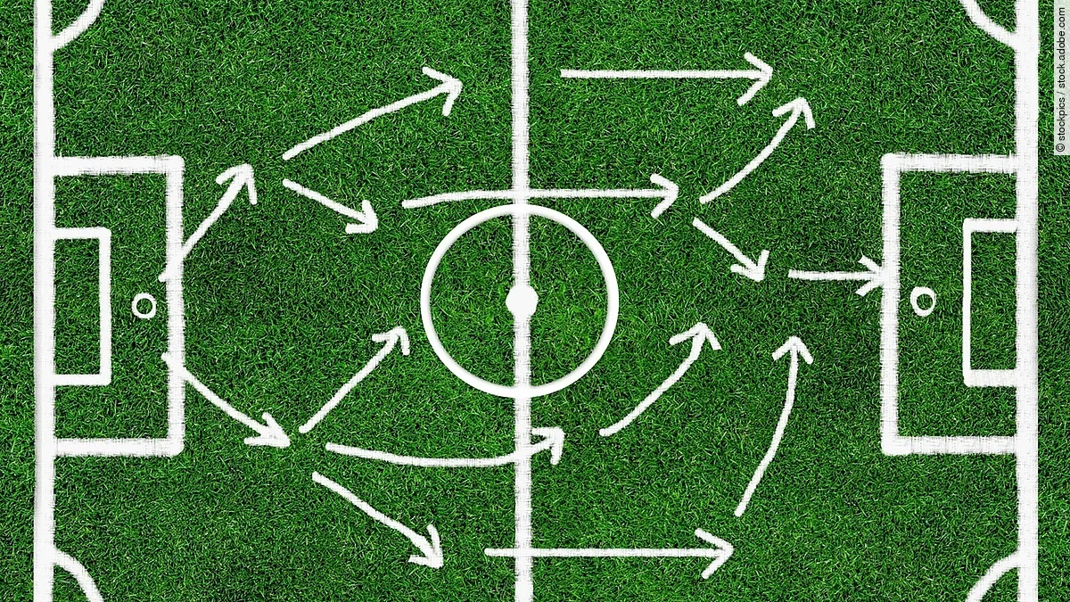 Grafisches Fussballfeld mit taktischen Pfeilen