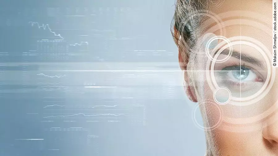 Gesichtshälte einer Frau. Um ihr Augen sind immer größer werdende Kreise platziert.