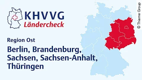 KHVVG Ländercheck Ost Deutschlandkarte bei der die Region Ost optisch hervorgehoben ist.