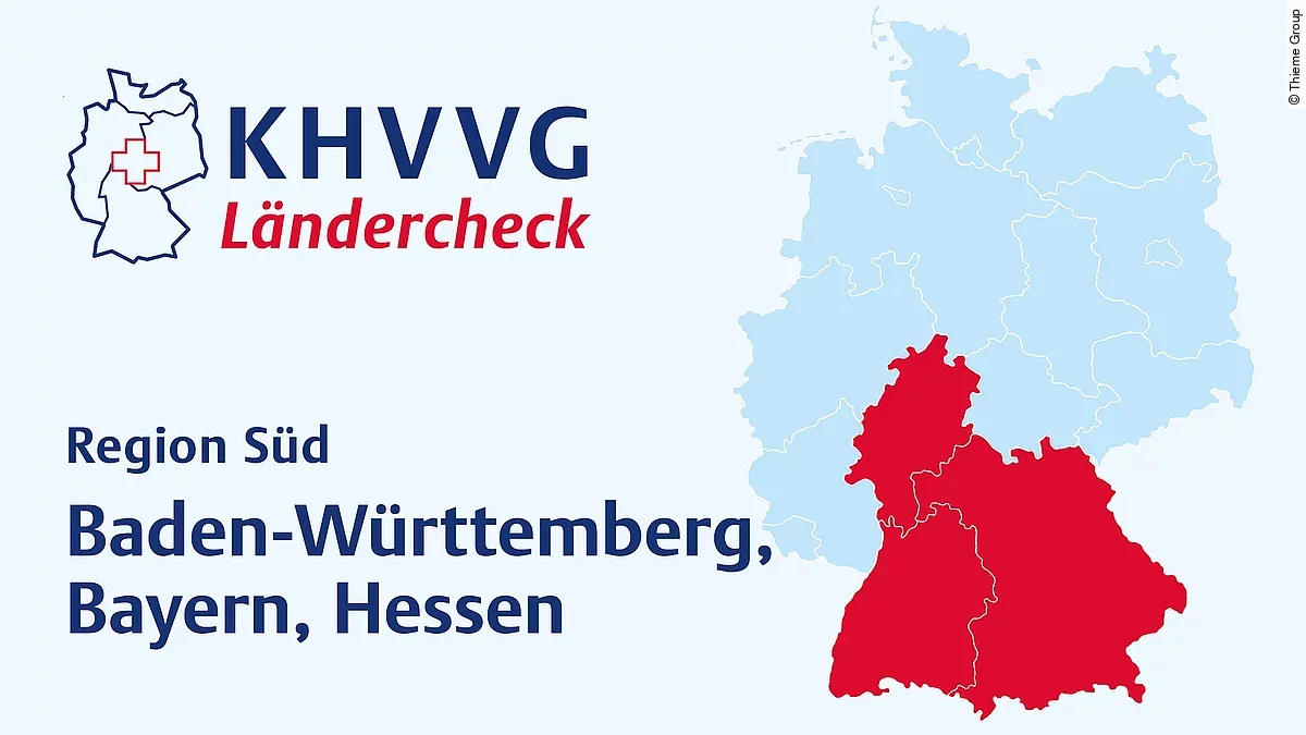 KHVVG Ländercheck Region Süd Deutschlandkarte bei der die Region Süd optisch hervorgehoben ist.