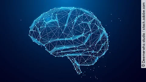 Gehirn durch das symbolisiert Daten via Knotenpunkte geschickt werden (Künstliche Intelligenz)