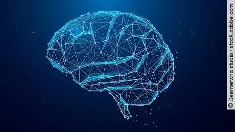 Gehirn durch das symbolisiert Daten via Knotenpunkte geschickt werden (Künstliche Intelligenz)