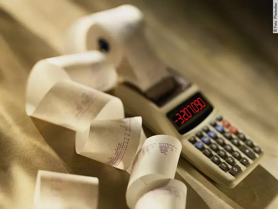 Rote Zahlen, Rechner, Taschenrechner, Bon