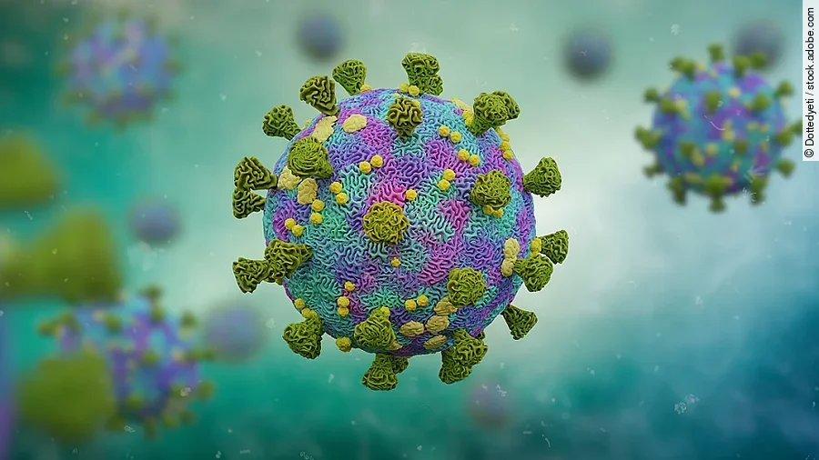 Mehrere Viren schweben umher. 