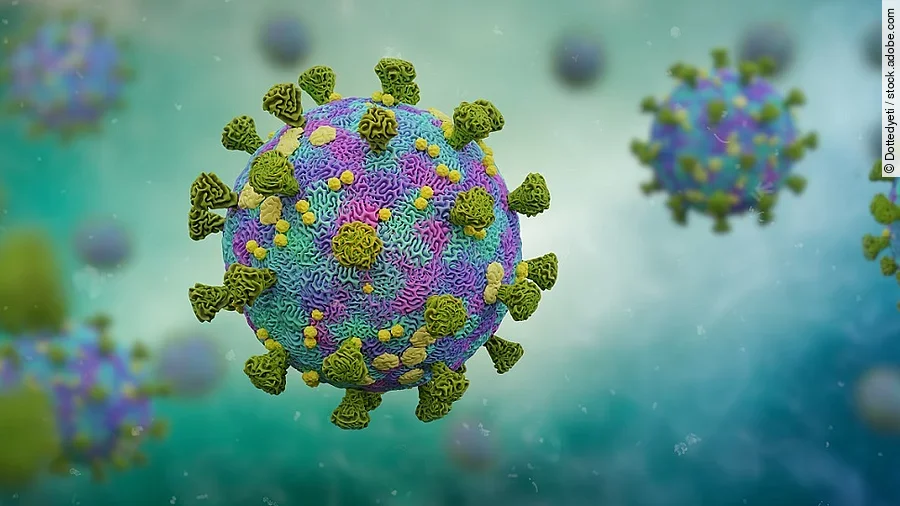 Mehrere Viren schweben umher. 