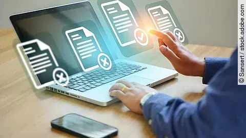 Laptop mit virteullen Dokumenten