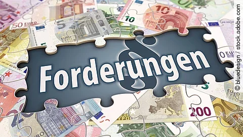 Forderungen Ein Puzzle aus Euro-Scheinen. In eine Lücke steht das Wort "Fördermittel".