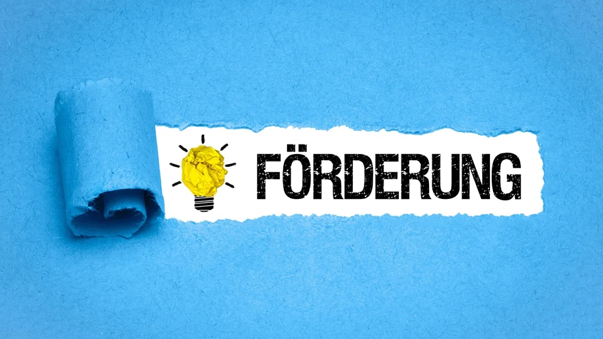 Förderung Eine Glühbirne neben der das Wort Förderung steht.