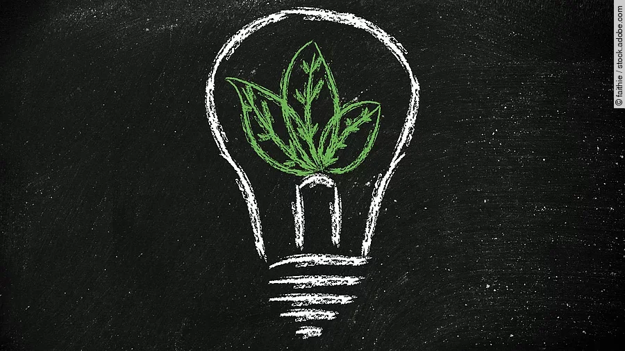 Eine gezeichnete Glühbirne, deren Inhalt eine Pflanze ist.