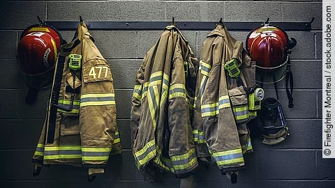 Feuerwehr-Ausrüstung an Kleiderhaken